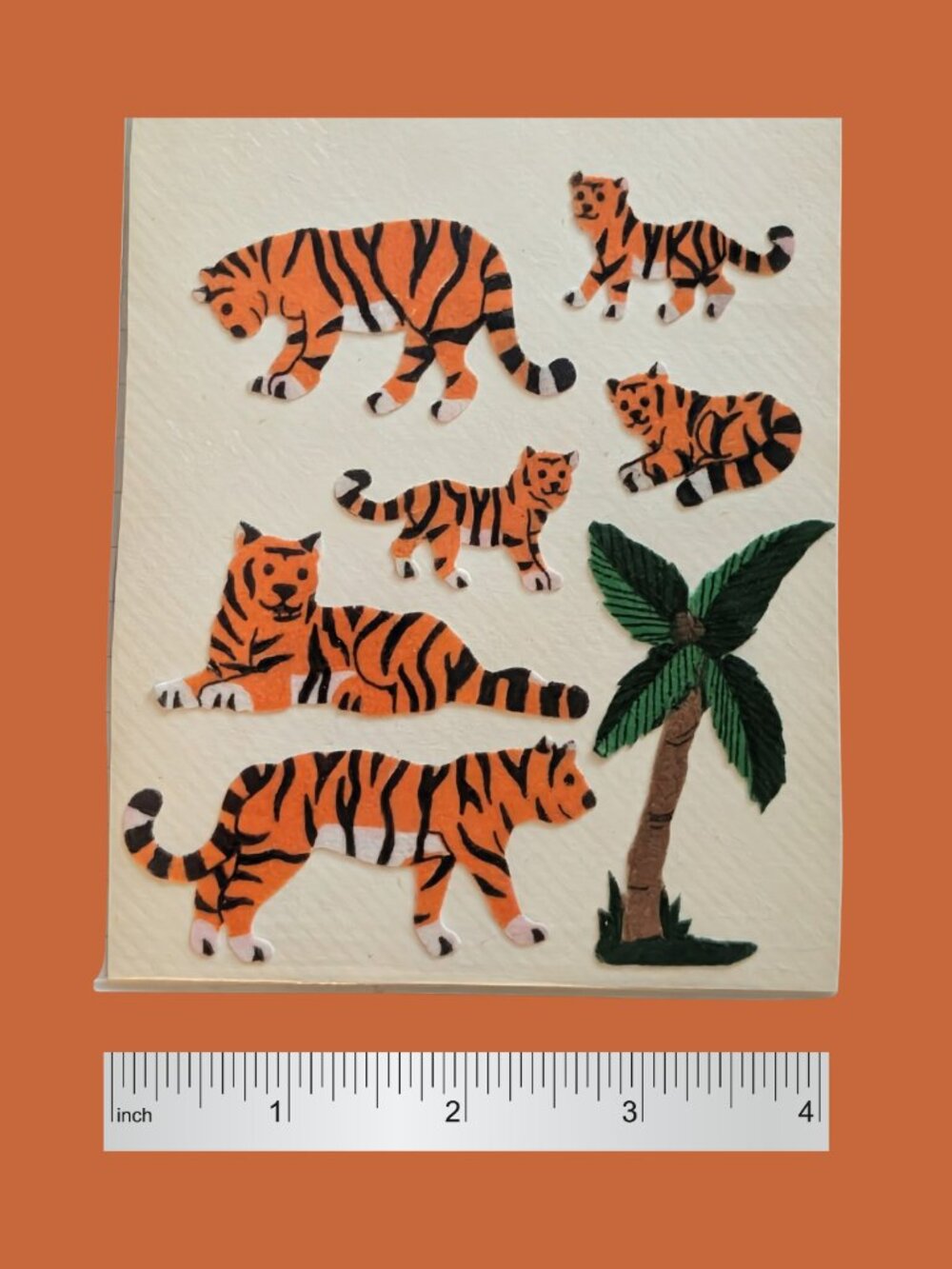 Vintage 90s Used Sandylion Fuzzy Tiger Family Stickers